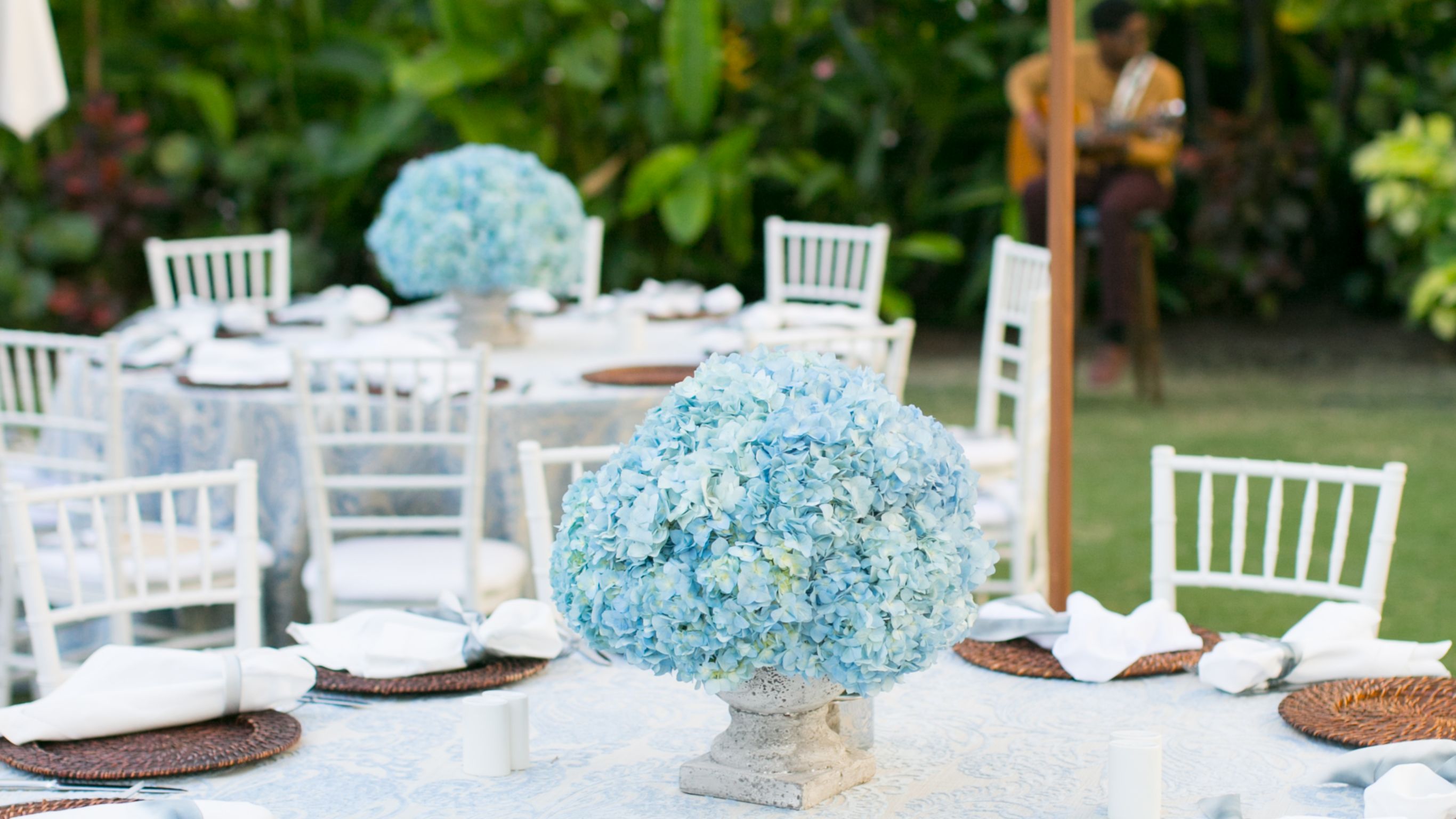 Wedding dinner setup in Rosewood Garden